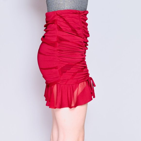 IRO Burgundy Melina Ruched Ruffle Mini Skirt - Picture 3 of 6
